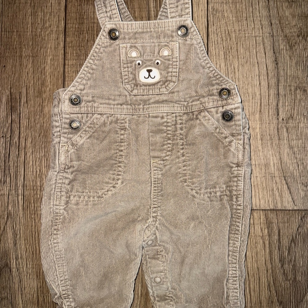 Carter's Beige Corduroy Overalls with Bear Design